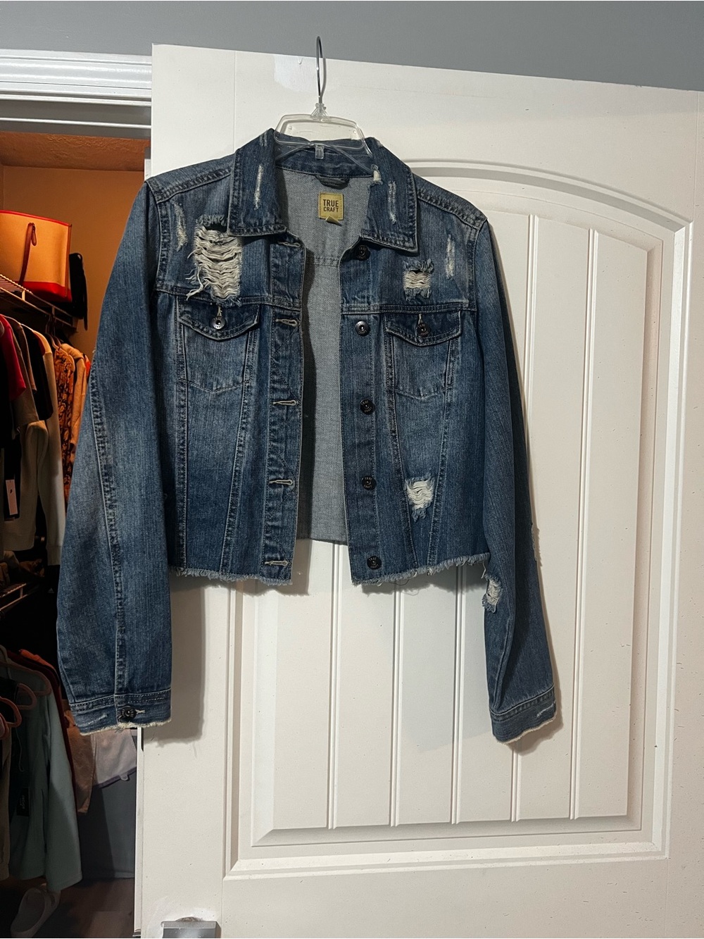 True Craft Distressed Blue Cropped Denim Jacket